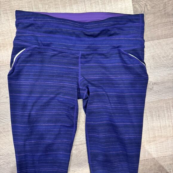 Athleta Relay Leggings Purple Striped, Reflective Stripes Running,Workout Medium - Picture 2 of 6